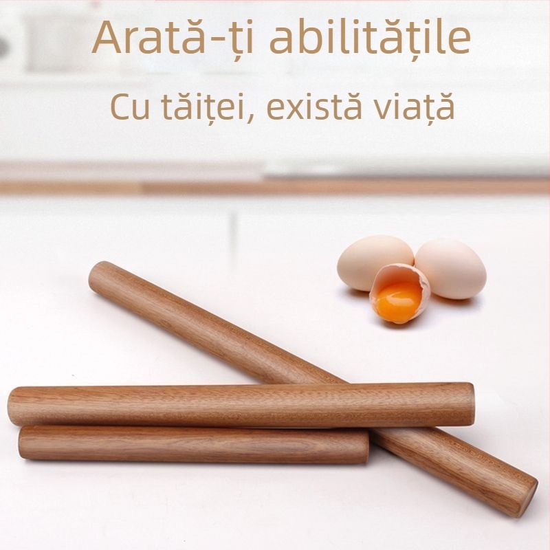 Rolă din lemn masiv pentru uz casnic, ideală pentru foi de colțunași și tăiței late, dimensiune mare, antiaderent, ustensilă de bucătărie pentru aluat.