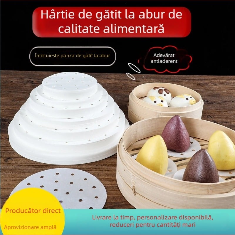 Hârtie rotundă pentru aburi, antiaderentă, rezistentă la temperaturi înalte, hârtie alimentară pentru aburi, 500 de foi