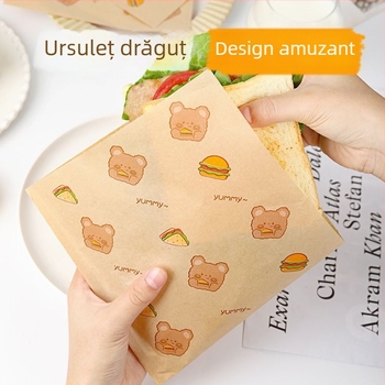 Pungă de hârtie pentru ambalarea sandvișurilor de camping, de calitate alimentară, rezistentă la ulei și apă, pentru uz casnic, burgeri, coacere și toast.