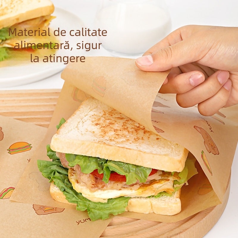 Pungă de hârtie pentru ambalarea sandvișurilor de camping, de calitate alimentară, rezistentă la ulei și apă, pentru uz casnic, burgeri, coacere și toast.