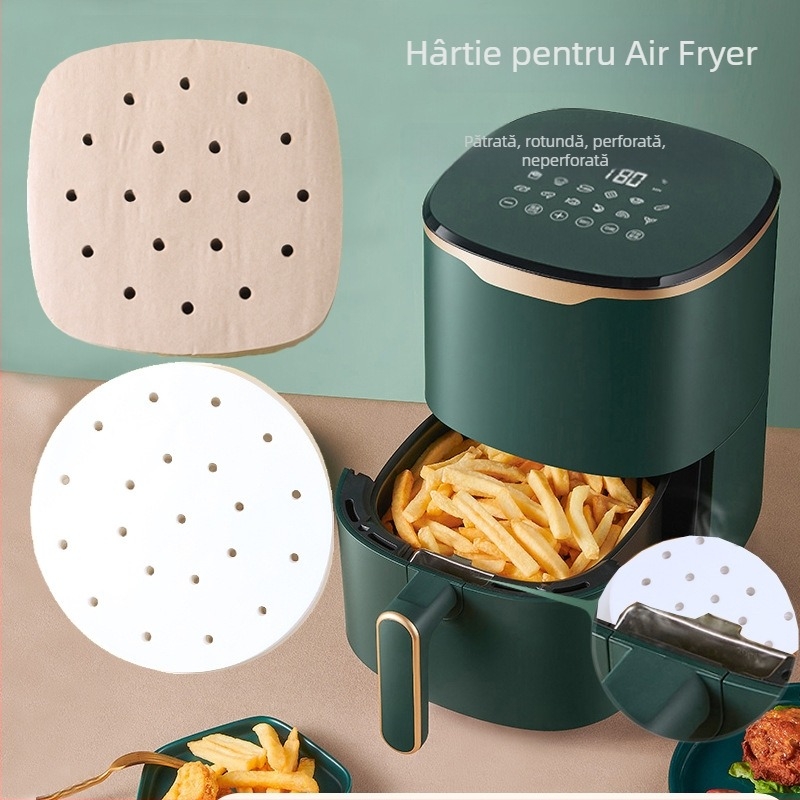 Hârtie de copt cu acoperire de siliconă pentru air fryer și abur, pătrată și rotundă, rezistentă la ulei