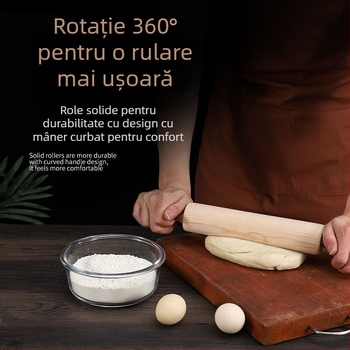 Rolă de aluat din lemn masiv, gravată, pentru aluat, găluște și produse de patiserie