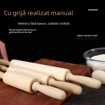 Rolă de aluat din lemn masiv, gravată, pentru aluat, găluște și produse de patiserie