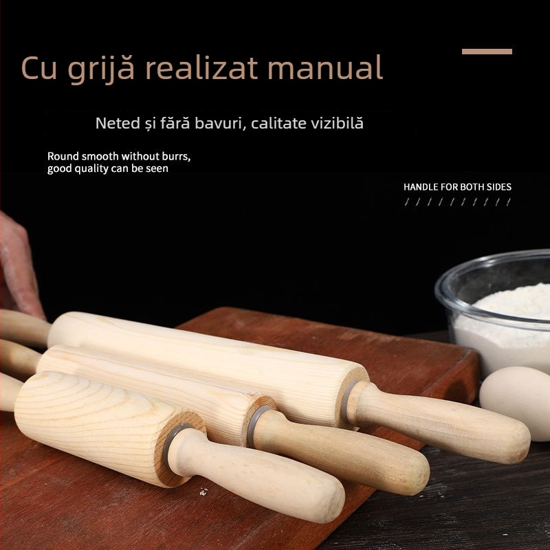Rolă de aluat din lemn masiv, gravată, pentru aluat, găluște și produse de patiserie