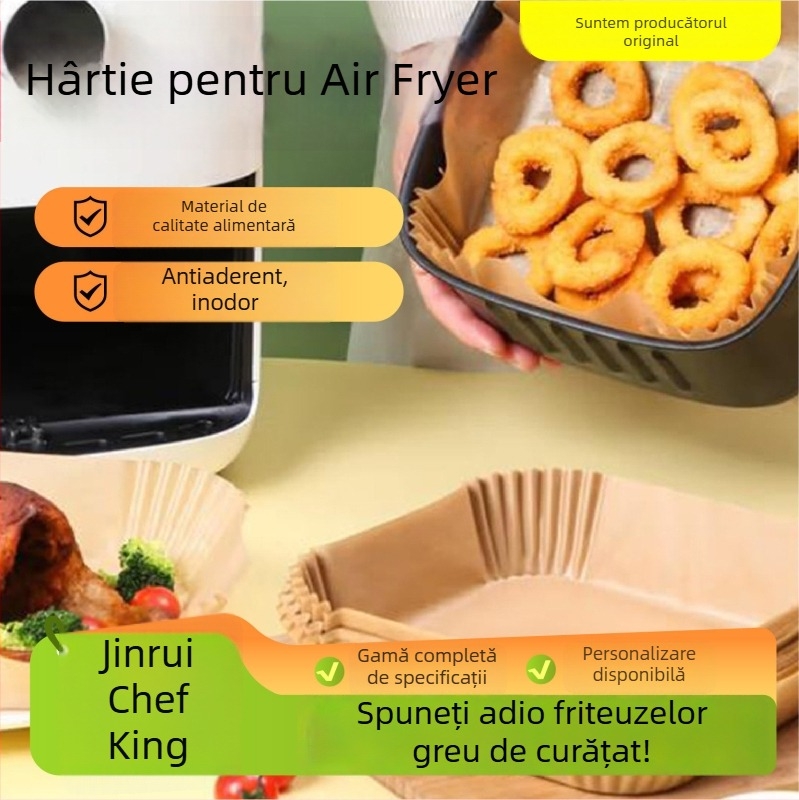 Hârtie pătrată pentru friteuză, rezistentă la ulei și apă, de unică folosință, pentru coacere în cuptor