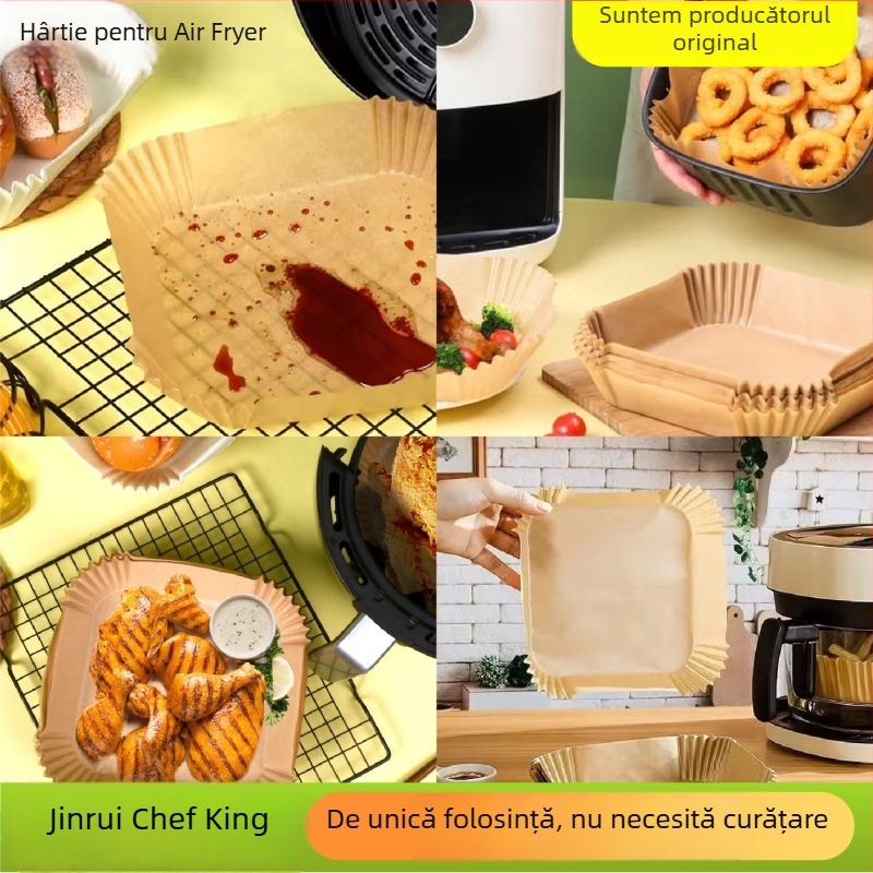 Hârtie pătrată pentru friteuză, rezistentă la ulei și apă, de unică folosință, pentru coacere în cuptor