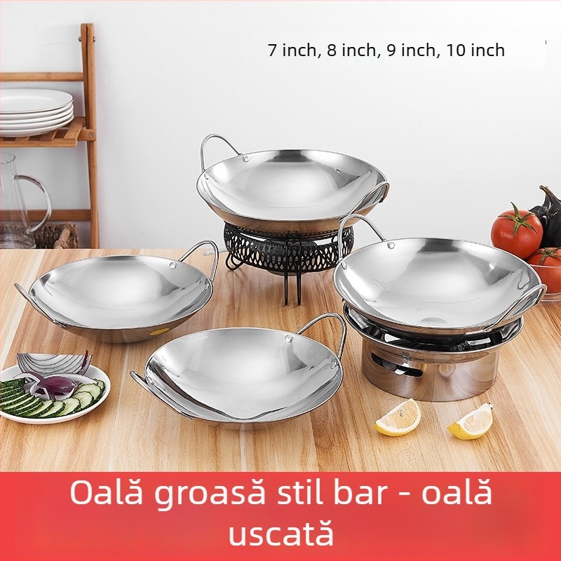 Vas din oțel inoxidabil pentru gătit uscat, compact pentru 1–2 persoane, cu arzător din alcool solid, pentru uz comercial sau casnic