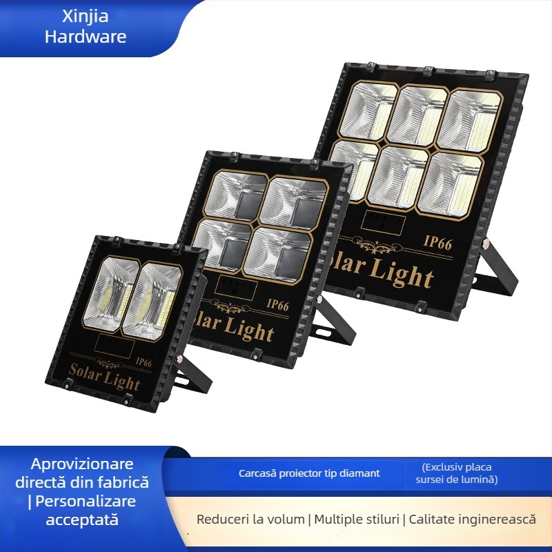 Iluminat exterior impermeabil pentru curte, LED solar, foarte luminos, 100W/200W/300W, proiector cu carcasa