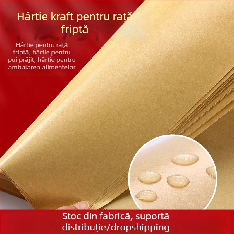 Hârtie kraft laminată, rezistentă la ulei, 70 g/m², pentru ambalarea raței și puiului la cuptor, baze pentru farfurii de gustări