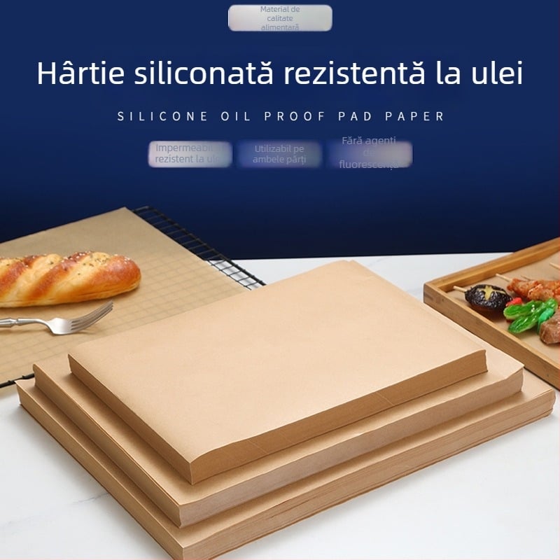 Hârtie de copt pentru tavă, maro închis, acoperire din silicon, de înaltă calitate alimentară, rezistentă la temperaturi înalte, pentru coacere acasă și grătar, de unică folosință