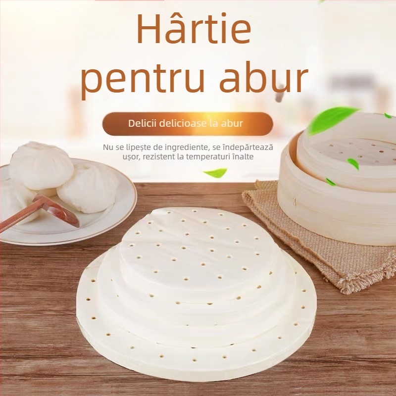 Hârtie antiaderentă pentru aburire și coacere, hârtie de copt cu ulei, bază pentru coșuri de aburi, 100 de foi
