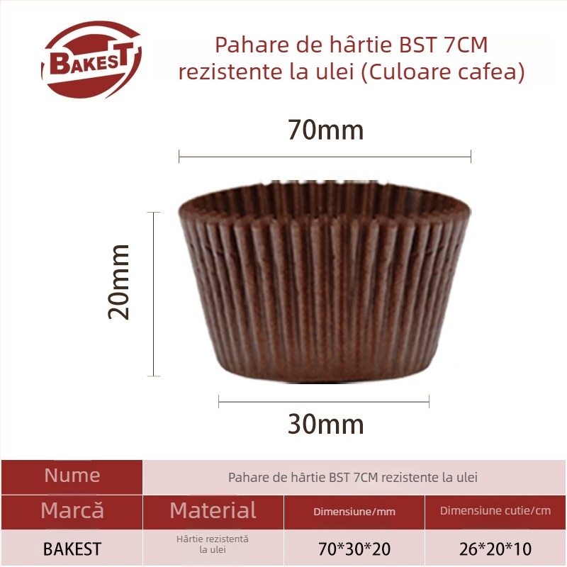 Tăvi de hârtie de copt de unică folosință și pahare de hârtie pentru prăjituri, rezistente la temperaturi, antiaderente, potrivite pentru cuptor și rezistente la ulei.