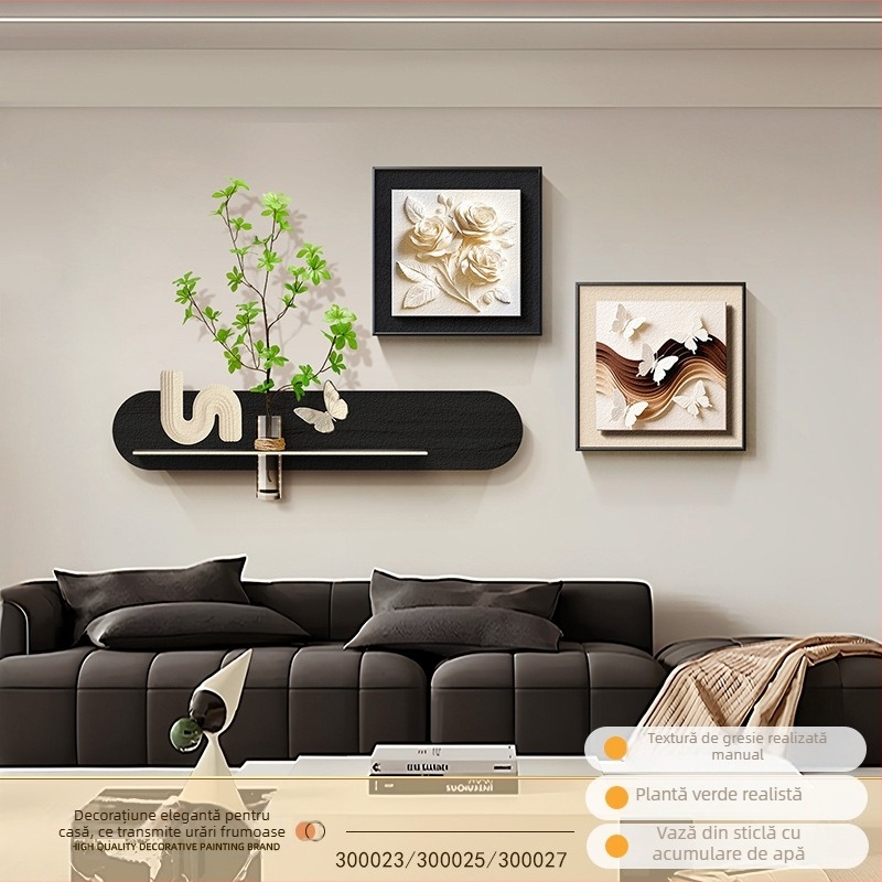Tablouri în trei părți, înramate, pentru living, cu plante verzi hidroponice, design abstract creativ pentru fundalul canapelei