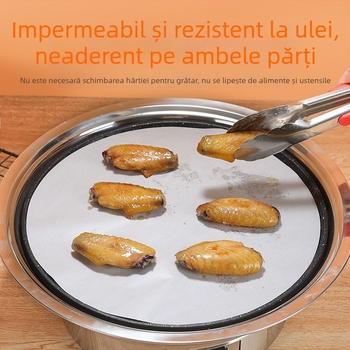 Hârtie de copt circulară, cu strat de silicon pe ambele fețe, rezistentă la temperaturi înalte, pentru air fryer, absorbantă de ulei, hârtie pentru grătar