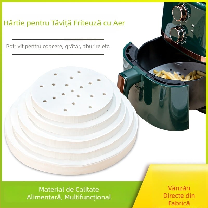 Hârtie circular perforată pentru friteuza cu aer, antiaderentă, rezistentă la temperaturi înalte, de unică folosință