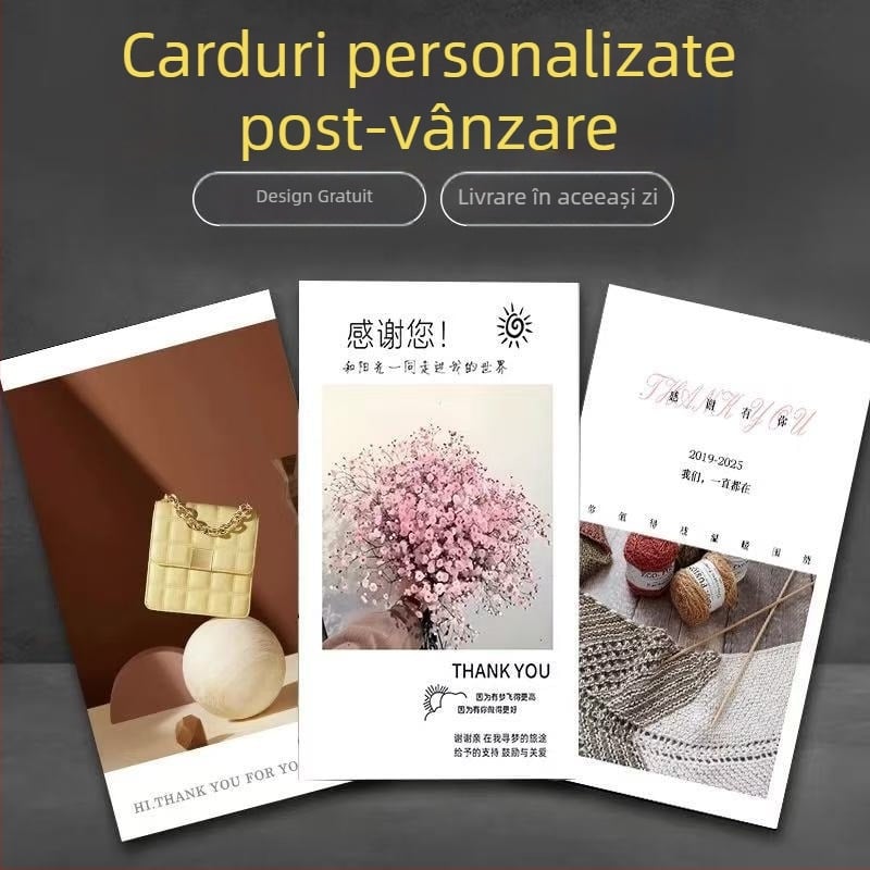 Cărți personalizate, o varietate de cărți poștale, etichete pentru îmbrăcăminte, carduri de mulțumire, carduri pentru service post-vânzare, imprimare în tiraj mic