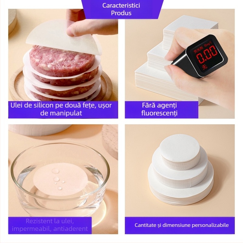 Hârtie de ambalare pentru umplutura de carne de hamburger, hârtie antiadezivă cu față dublă, acoperire cu silicon pentru frigider, separatoare de alimente, personalizabil