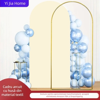 Arc decorativ din fier forjat auriu, cu husă din material, pentru petreceri, festivaluri și decor de fundal la nuntă