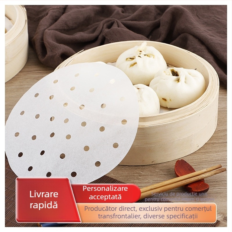 Hârtie pentru aburi, de unică folosință, rotundă, alb natural, pentru aburirea pâinilor și chifle