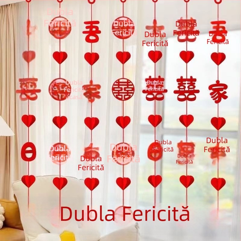 Set decor pentru nuntă pentru sufragerie și dormitor: ghirlande, perdele și ornament suspendat cu simbolul fericirii pentru cadrul ușii