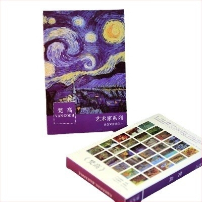 Set de 30 de cărți poștale într-o cutie, ilustrații desenate manual în stil animație, felicitări cu mesaje, design simplu și modern