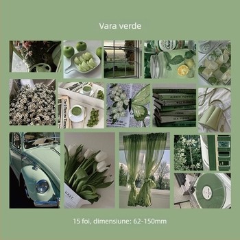 Set de 15 cărți poștale verzi de vară, în stil literar minimalist, pentru decor de perete interior