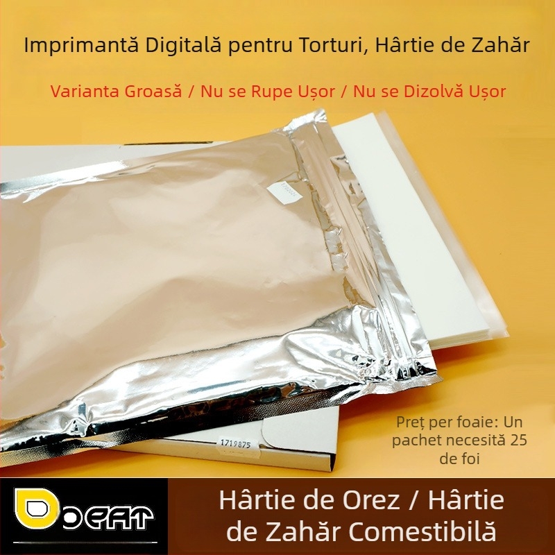 Hârtie de zahăr comestibilă pentru imprimante de torturi, hârtie foto comestibilă, foi de glazură