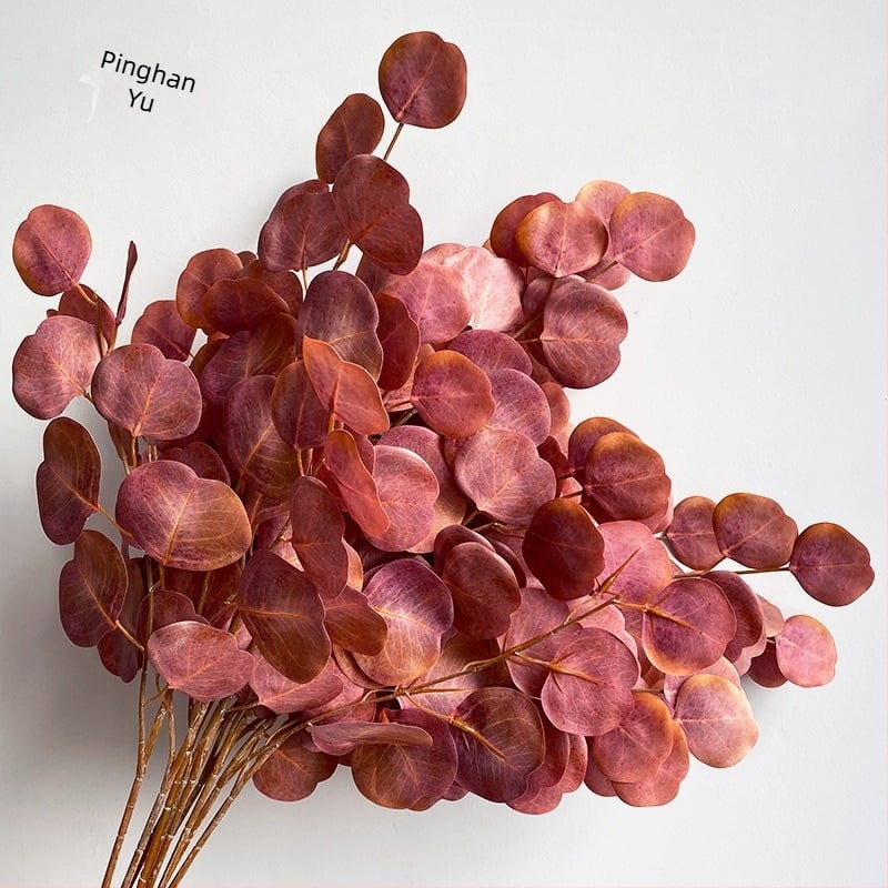 Frunze de eucalipt 3D din material textil — plantă verde artificială pentru decor acasă, recuzită pentru fotografia de nuntă, nuanțe de toamnă, 30–100 cm