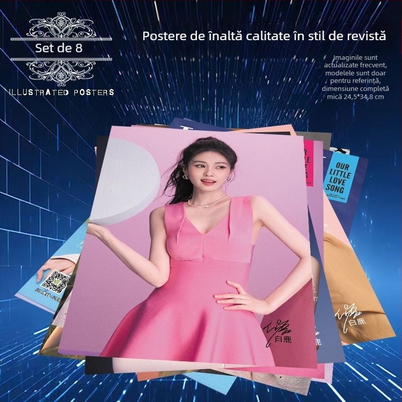 Noul merchandising anime: postere HD în stil revistă cu cerb alb, set de 8, cu autocolante de colț