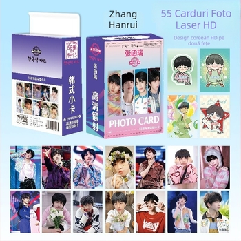 Zhang Hanrui Cărți Polaroid cu laser hologram, stil anime, proaspete, Lomo, cu față dublă, din materiale diferite, 55 de bucăți
