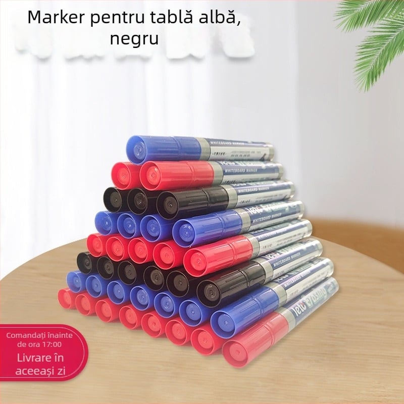 Markere pentru tablă albă – negru, albastru și roșu; pe bază de apă; pentru birou și învățământ; ștergere facilă.