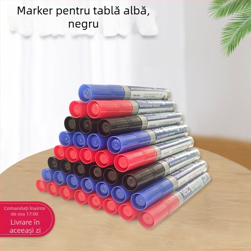 Markere pentru tablă albă – negru, albastru și roșu; pe bază de apă; pentru birou și învățământ; ștergere facilă.