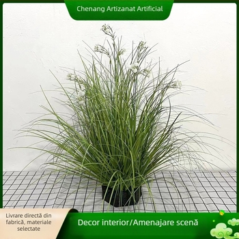 Plante verzi artificiale cu flori mici și iarbă de stuf în ghiveci – decor de podea pentru hoteluri, pensiuni și restaurante.