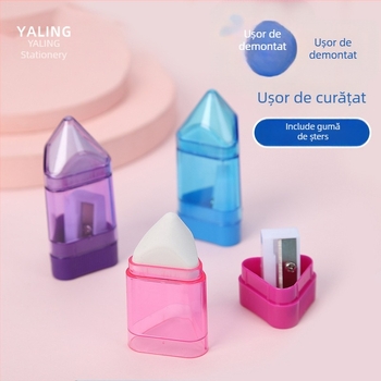 Ascuțitoare de creioane cu un singur orificiu, din plastic lucios, cu gumă de șters, imprimare logo disponibilă