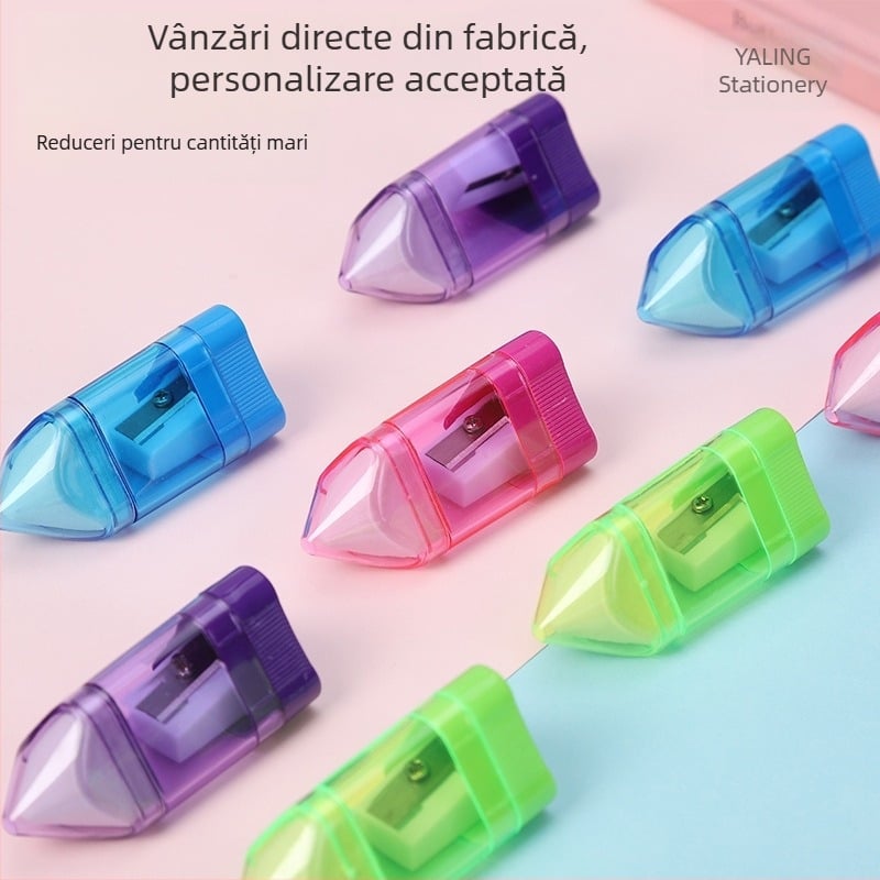 Ascuțitoare de creioane cu un singur orificiu, din plastic lucios, cu gumă de șters, imprimare logo disponibilă