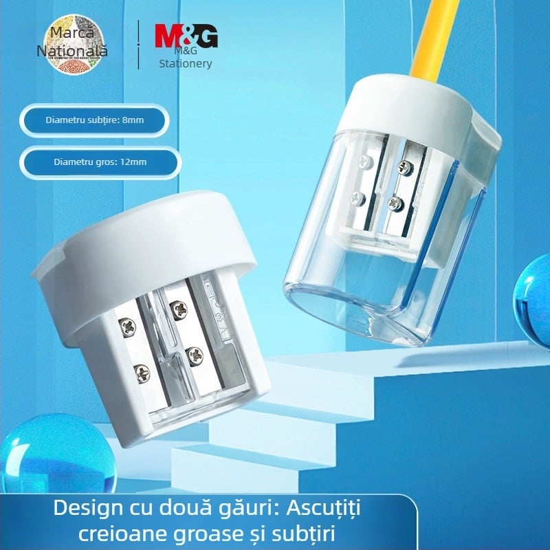 MG APS912B1 Ascuțitor de creioane cu două găuri, portabil, cu capacitate mare de colectare a rumegușului