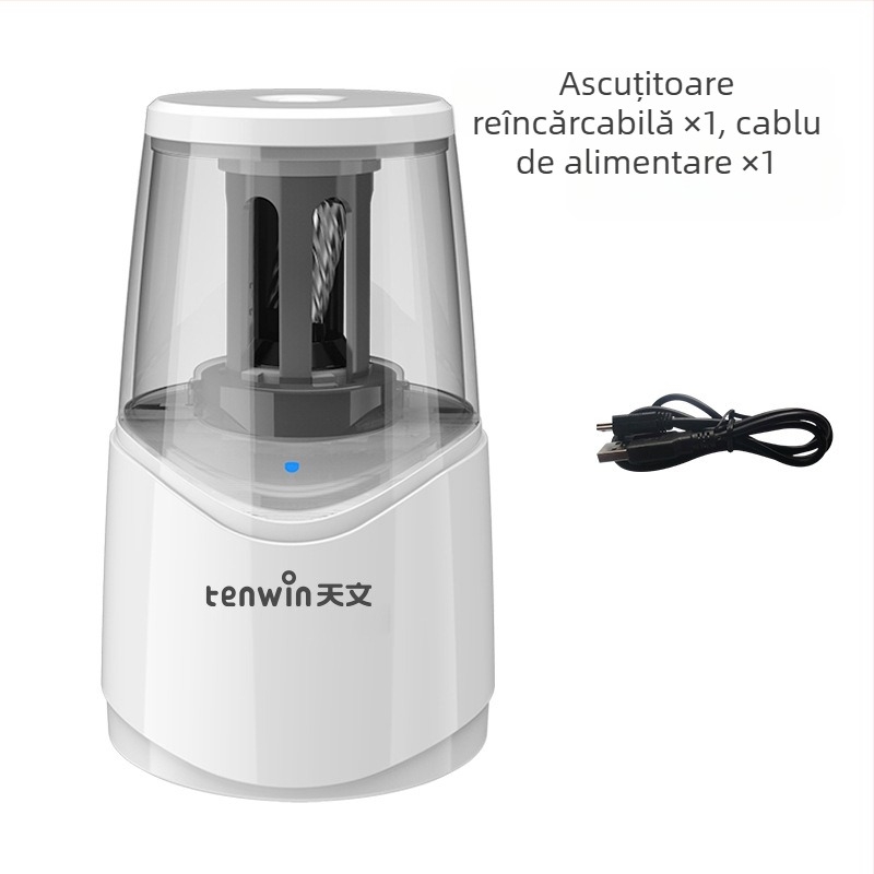 Tenwin ascuțitor electric pentru creioane subțiri, semi-automat, reîncărcabil, pentru elevi de clasa întâi