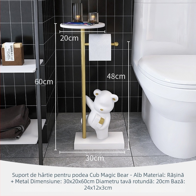 Suport pentru hârtie igienică, în formă de urs Rubik's cube, montaj fără găuri, poliță pentru baie