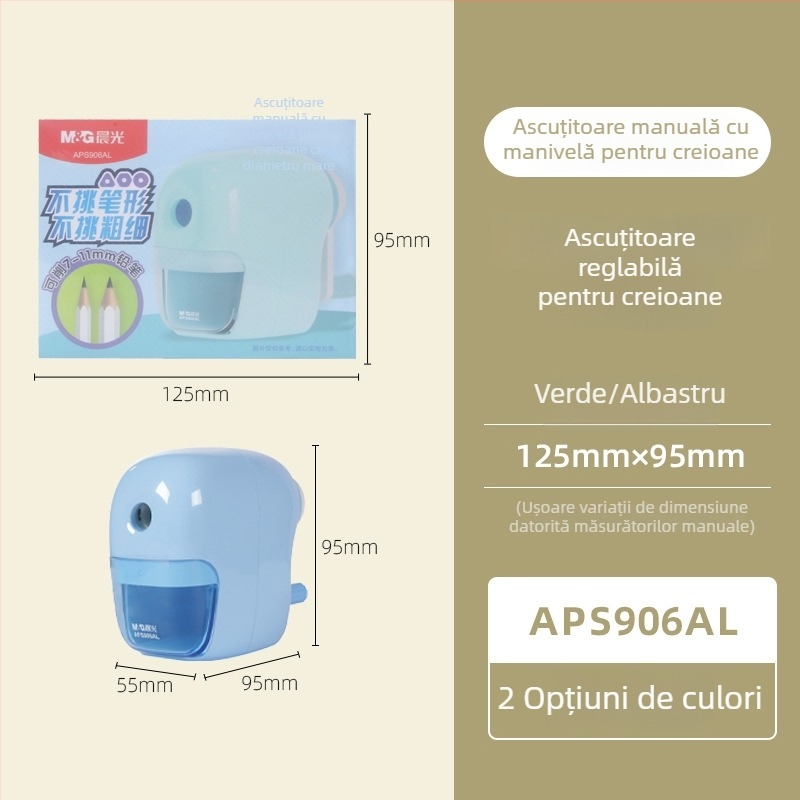 APS906AL ascuțitor de creioane manual, grosimi reglabile, pentru elevii din învățământ primar și studenți la arte