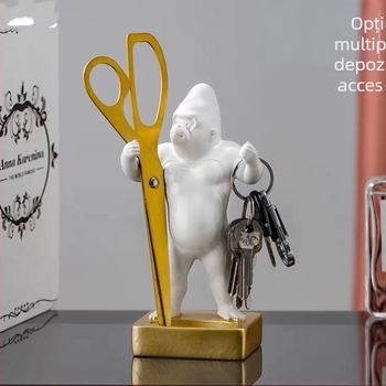 Figurină gorilă – suport pentru pix, suport pentru chei și suport pentru periuța de dinți, decor de birou