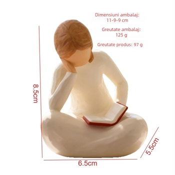 Figuură din rășină albă cu o fetiță drăguță care citește, pentru sufragerie și bibliotecă – ornament decorativ