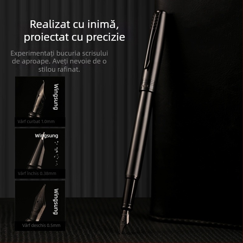 Stilou Black Warrior din oțel integral, pentru artă și caligrafie, penă dură pentru studenți, cadou creativ, semnătură de afaceri, calitate premium