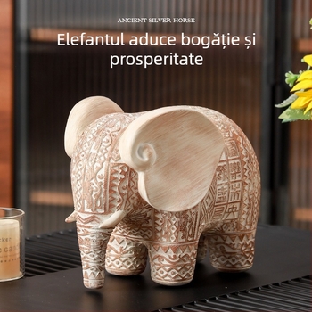 Elefant din rășină, în stil antic, pentru decorarea locuinței — sculptură ornament cu motiv norocos pentru sufragerie, hol și măsuță de cafea