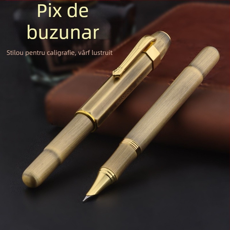 Eternal Life corp scurt, bronz antic cu finisaj periat, stil retro, pix de buzunar pentru călătorii, pix cu capac rotativ, stil birou