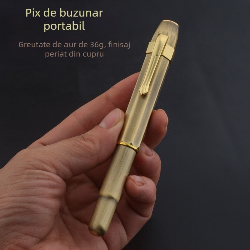 Eternal Life corp scurt, bronz antic cu finisaj periat, stil retro, pix de buzunar pentru călătorii, pix cu capac rotativ, stil birou