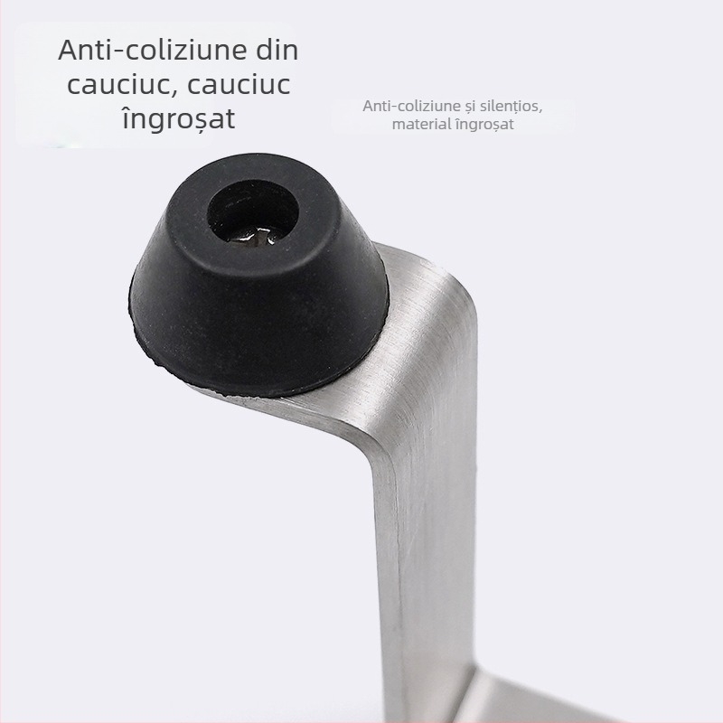 Stop pentru ușă cu cârlig pentru haine, din oțel inoxidabil, amortizor din cauciuc, montaj pe perete, funcționare silențioasă, pentru baie și cameră