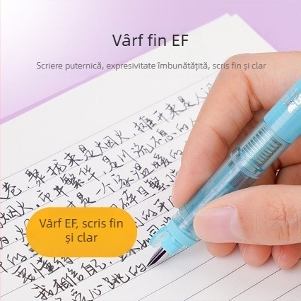 Pena stilou cu mecanism de apăsare, vârf EF fin 0,38 mm, DS785 serie ușoară pentru studenți, cerneală albastră ștergibilă