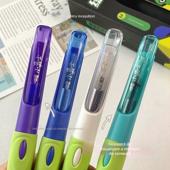 Little White Dot stilou pentru copii, cu priză ergonomic moale, pentru începători din clasele 3–5, cu rezervor de cerneală înlocuibil și vârf EF pentru exerciții de scriere