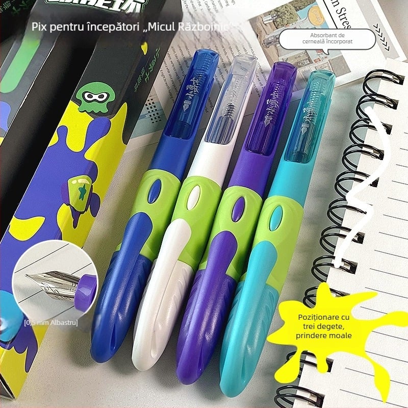 Little White Dot stilou pentru copii, cu priză ergonomic moale, pentru începători din clasele 3–5, cu rezervor de cerneală înlocuibil și vârf EF pentru exerciții de scriere