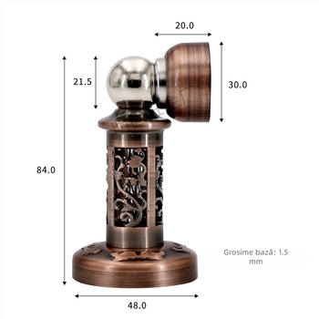 Prindere magnetică pentru ușă din aliaj, montaj pe perete, finisaj periat, protecție împotriva impactului, design decupat în stil chinezesc, Model 804